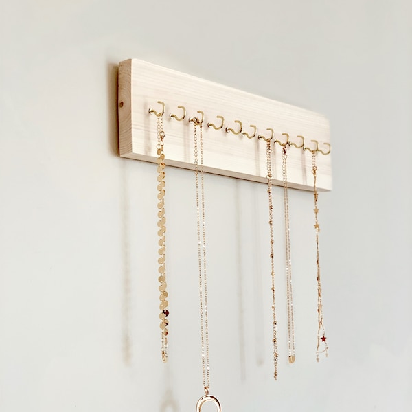 Wall Necklace Holder | Hanging Jewelry Organizer | Wall Jewlery Hanger | Wood Jewelry Storage | Necklace Hanger with hooks