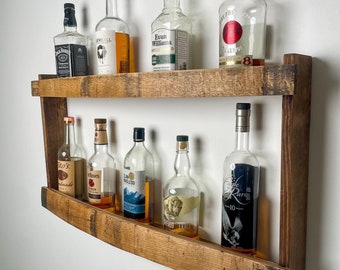 Whiskey Barrel Stave Shelf | Bourbon Barrel Shelf | Rustic Liquor Shelf | Whiskey Rack | Whiskey Display Shelf | Liquor Cabinet