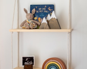 2 Tier Nursery Hanging Shelf | Baby Room Wall Shelf | Rope Shelf Decor | Nursery Storage