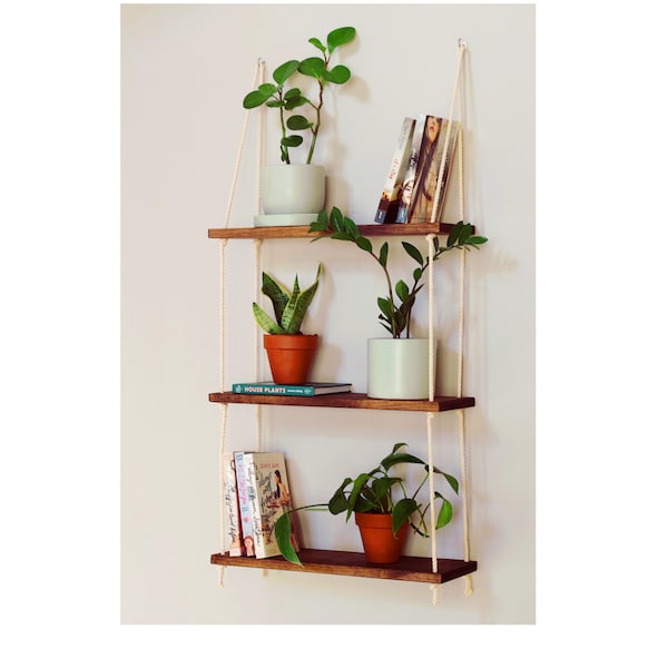 Prateleira de parede em camadas | Prateleira suspensa em camadas | Prateleiras de corda | Vaso suspenso | Prateleiras flutuantes | Vaso suspenso estilo boho