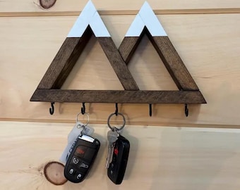 HRONRAD Portachiavi rustico, da parete, con 4 ganci, porta chiavi da parete, organizer in legno con ganci per ingresso (pino nero