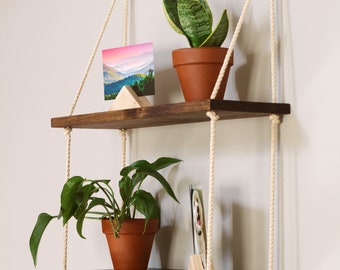 2 Tier Hanging Plant Shelf | Indoor Plant Wall Shelf | Rope Hanging Planter | 2 Tiered Hanging Shelf