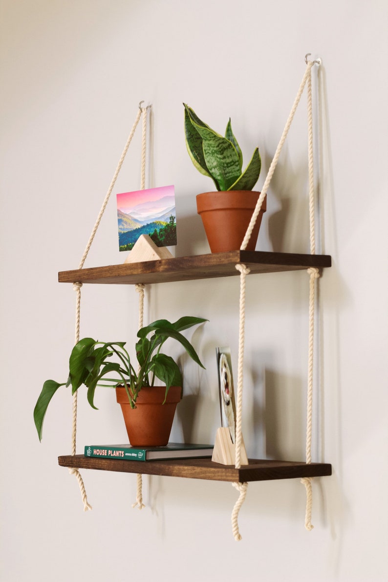 Hanging Window Shelves Window Plant Shelf 2 Tiered Window Floating Shelves Tiered Wall Shelf Tiered Planter Rope Shelves image 10