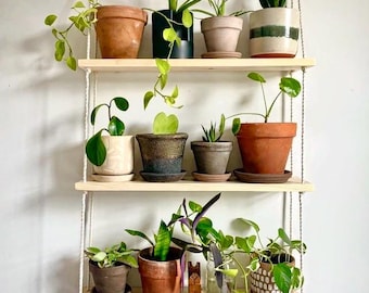 3 Tier Hanging Plant Shelf | Indoor Plant Wall Shelf | Rope Hanging Planter