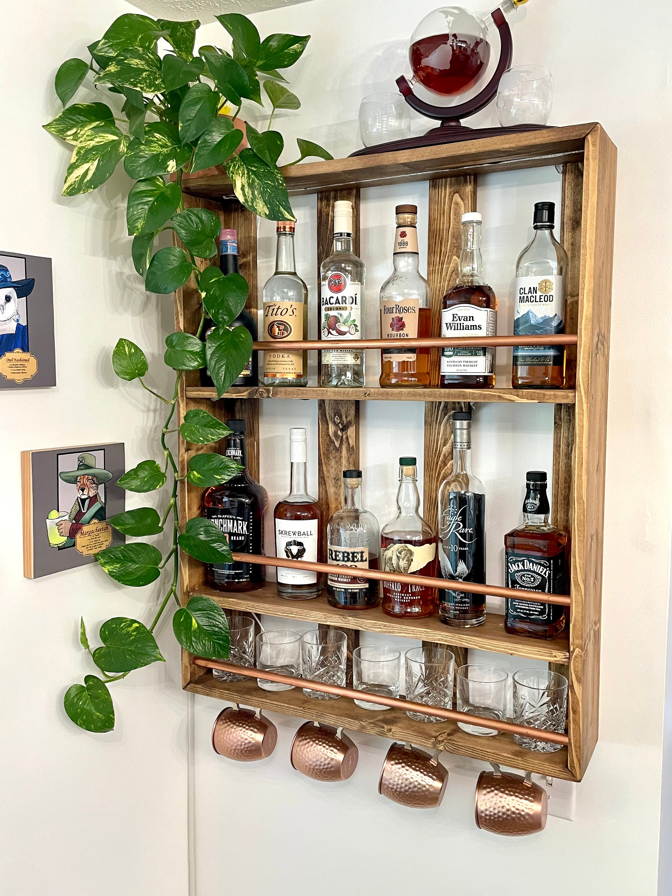 Liquor Shelf Whiskey Rack Home Bar Shelves Bourbon Display Liquor Cabinet Wine Shelf Wooden Shelves for Kitchen Etsy