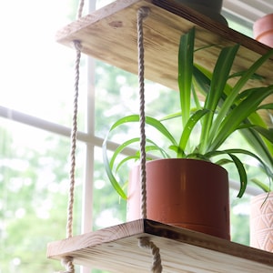 Hanging Window Shelves Window Plant Shelf 2 Tiered Window Floating Shelves Tiered Wall Shelf Tiered Planter Rope Shelves image 3