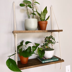 Hanging Plant Shelf Tiered Wall Shelf Hanging Wall Shelves Tiered Planter Rope Shelves Tiered Floating Shelf Hanging Boho Shelves image 9