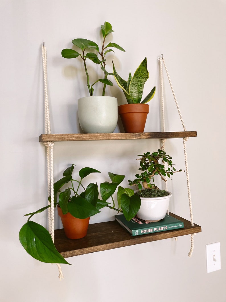 Hanging Plant Shelf Tiered Wall Shelf Hanging Wall Shelves Tiered Planter Rope Shelves Tiered Floating Shelf Hanging Boho Shelves image 9