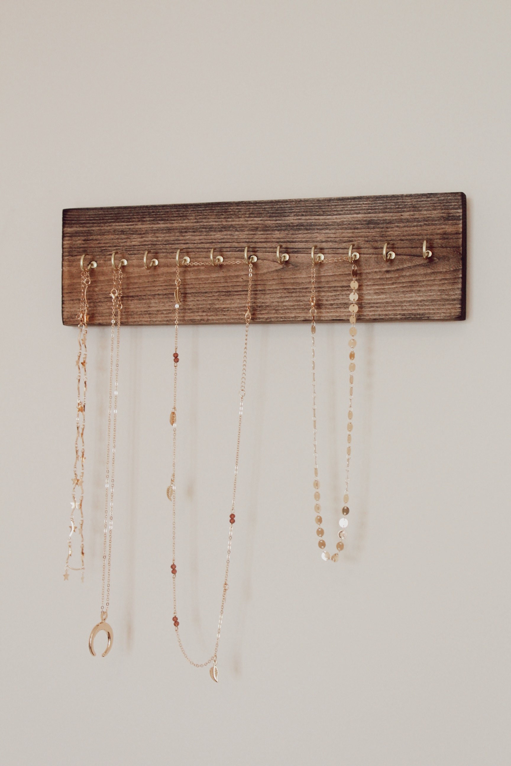 Wall Necklace Holder Hanging Jewelry Organizer Wood Etsy