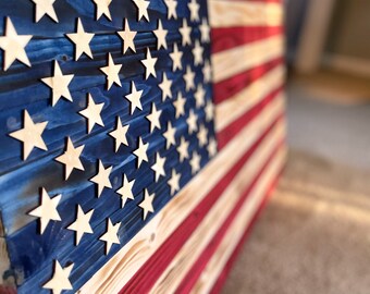 素朴な木製アメリカ国旗 | 素朴な旗 {19”X36”} | 木製アメリカ国旗