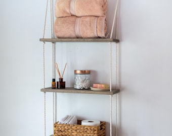 3 Tier Hanging Bathroom Shelf | Over Toilet Storage Shelf | Rope Wall Shelf