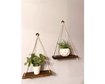 Hanging Shelves [Set of 2] | Plant Shelf | Hanging Planter | Rope Shelves | Hanging Shelves Wood | Plant Hanger | Macrame Hanging Shelf