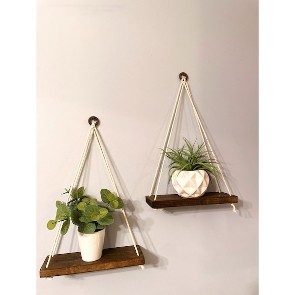 Hanging Shelves [Set of 2] | Plant Shelf | Hanging Planter | Rope Shelves | Hanging Shelves Wood | Plant Hanger | Macrame Hanging Shelf