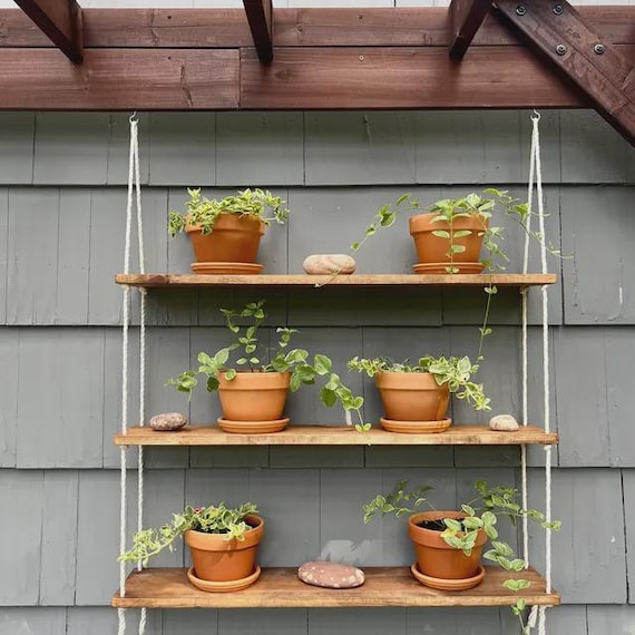 Tiered Wandregal | Gestuftes Hängeregal | Seil Regale | Blumenampel | Schwebende Regale | Boho Blumenampel