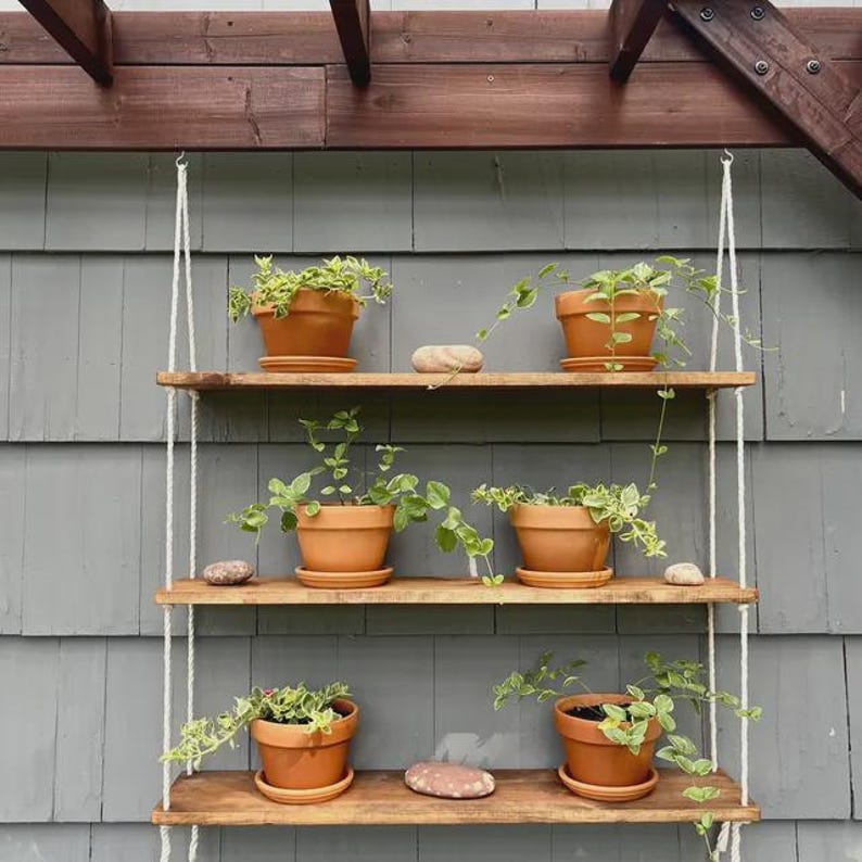 Window Plant Shelf | Hanging Window Shelf {3 tiered} | Window Floating Shelves | Tiered Wall Shelf | Hanging Planter | Hanging Rope Shelves image 3