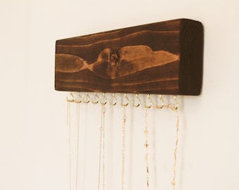 Soporte de madera para collares / Organizador de joyas colgante / Colgador de joyas de pared / Almacenamiento de joyas de madera / Colgador de collares con ganchos