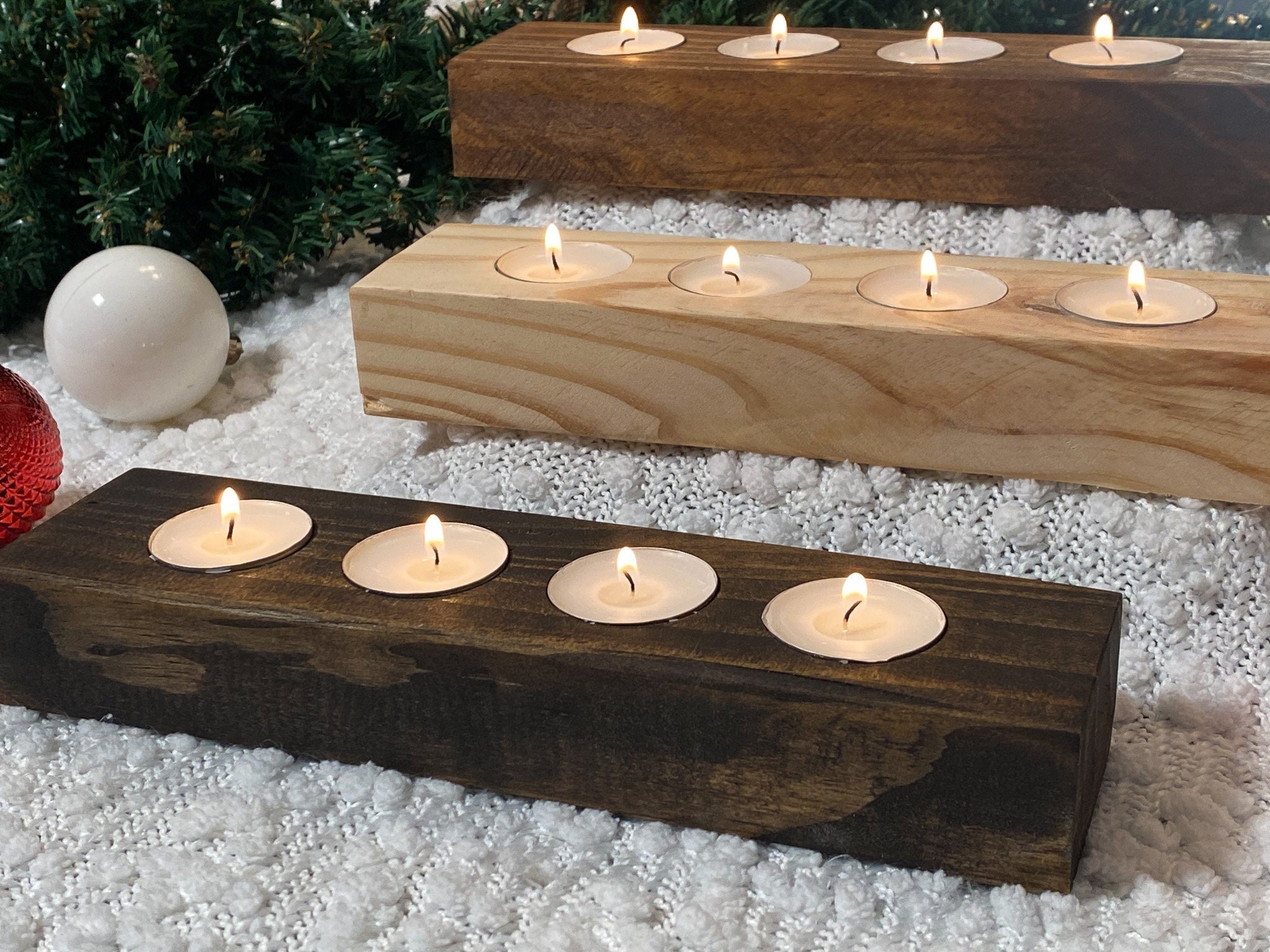 Wooden Tea Light Candle Holder Set  Rustic Wedding Decoration – the Peachy  Day