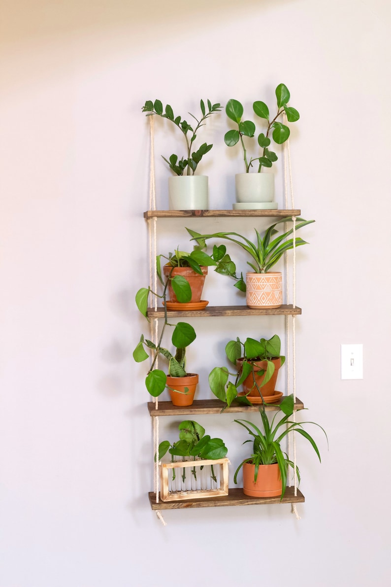 Window Plant Shelf | Tiered Plant Shelf {4 Tier} | Window Floating Shelves | Hanging Planter | Boho Hanging Planter | Rope Shelves image 6