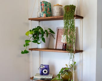 3 Tier Boho Hanging Shelf | Bohemian Wall Decor Shelf | Rope Hanging Shelf