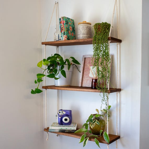 3 Tier Boho Hängeregal | Boho Wand Dekor Regal | Seil Hängeregal