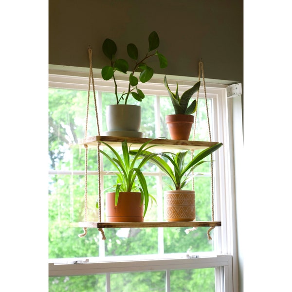 Hanging Window Shelves | Window Plant Shelf {2 Tiered} | Window Floating Shelves | Tiered Wall Shelf | Tiered Planter | Rope Shelves