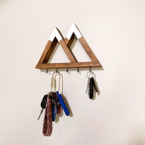 Wood Key Holder for Wall | Key Holder Shelf | Mountain Key Holder | Wall Necklace Hanger | Entry Way Key Storage | Wall Organizer Hooks