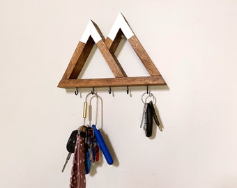 Wood Key Holder for Wall | Key Holder Shelf | Mountain Key Holder | Wall Necklace Hanger | Entry Way Key Storage | Wall Organizer Hooks