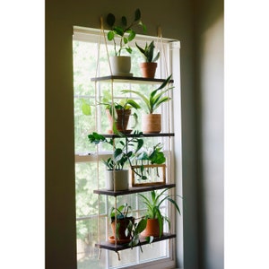 Window Plant Shelf Tiered Plant Shelf 4 Tier Window Floating Shelves Hanging Planter Boho Hanging Planter Rope Shelves image 1