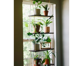 Fenster Pflanzenregal | Pflanzenregal {4 Tier} | Fenster-Schwimmregale | Hängender Übertopf | Boho Übertopf | Seilregale