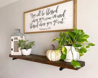 Rustic Floating Shelves | Industrial Pipe Shelf | Wood Wall Shelf | Plant Shelves | Kitchen Shelf | Bathroom Shelf, Large Farmhouse Floating