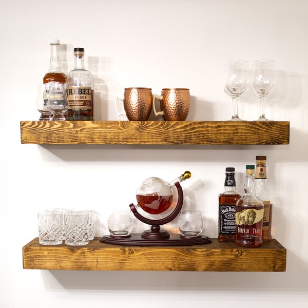 Bar Shelf | Wine Rack | Whiskey Shelf | Wood Floating Shelves | Kitchen Shelf | Bar Décor | Cocktail Shelf | Wall-Mounted Bar