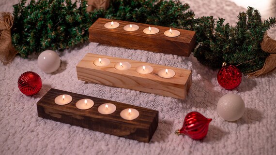 Portacandele Di Legno Centrotavola Piatto Di Legno 4 Portacandele Di Vetro Feeric Lights Christmas 40711513