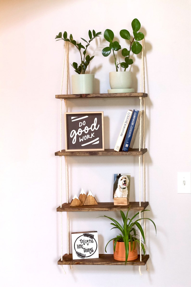 Window Plant Shelf | Tiered Plant Shelf {4 Tier} | Window Floating Shelves | Hanging Planter | Boho Hanging Planter | Rope Shelves image 2