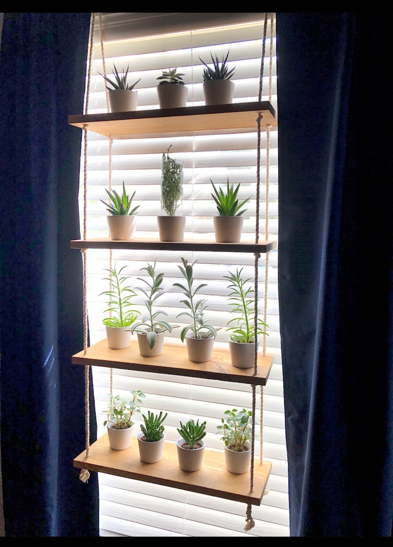 Window Plant Shelf Tiered Plant Shelf 4 Tier Window Floating Shelves Hanging Planter Boho Hanging Planter Rope Shelves image 8