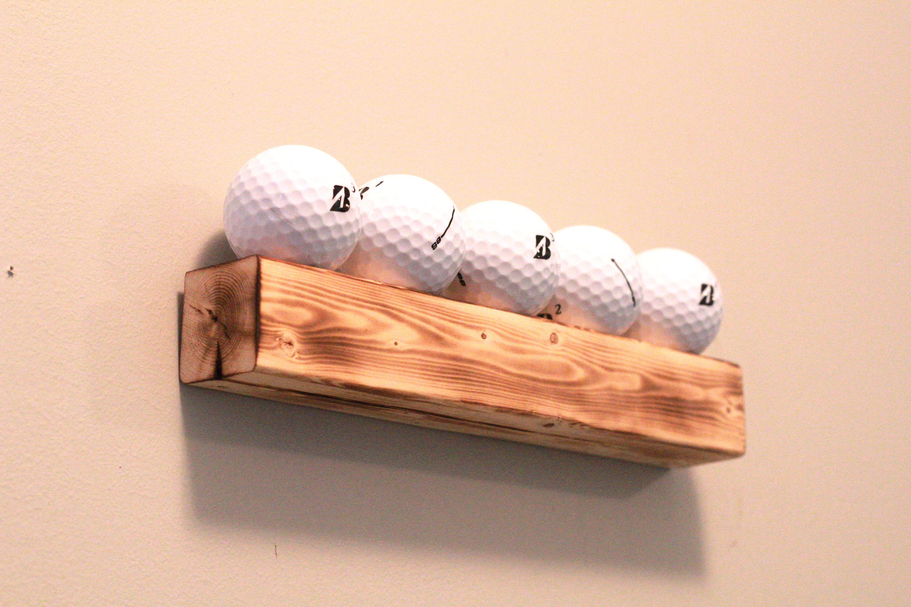 Tiered Golf Ball Holder, Wall Mounted Black Wood Golf Display Case Cabinet Shelf, Holds 16 Balls