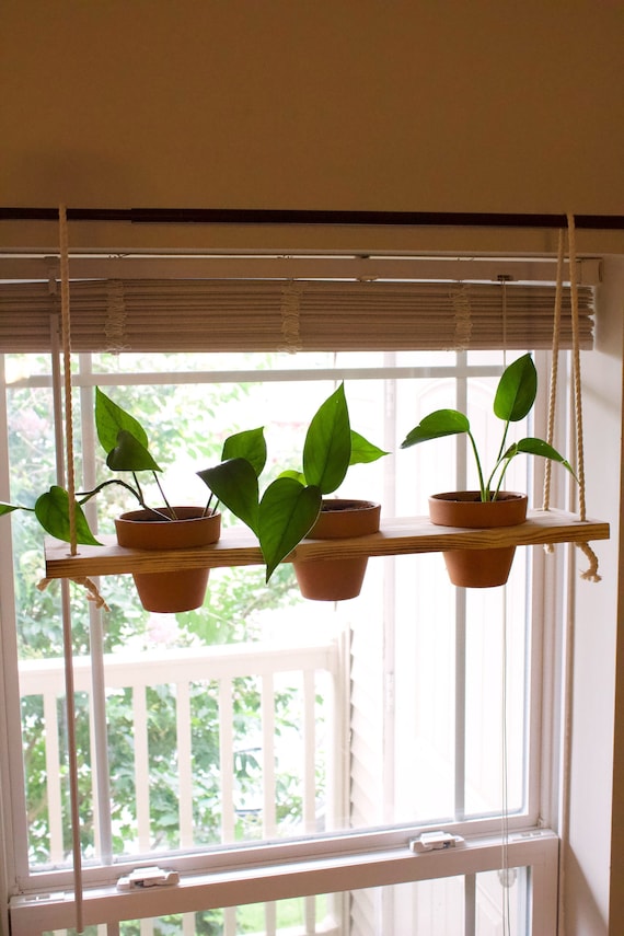 Estante colgante para plantas Estantes para jardin con ventana Estante escalonado para plantas Soporte para plantas con ventana Estantes de cuerda de madera Estante para macetas Etsy Espana