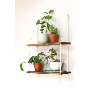 Hanging Plant Shelf Tiered Wall Shelf Hanging Wall Shelves Tiered Planter Rope Shelves Tiered Floating Shelf Hanging Boho Shelves image 1