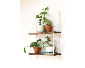 Hanging Plant Shelf | Tiered Wall Shelf | Hanging Wall Shelves | Tiered Planter | Rope Shelves | Tiered Floating Shelf Hanging Boho Shelves