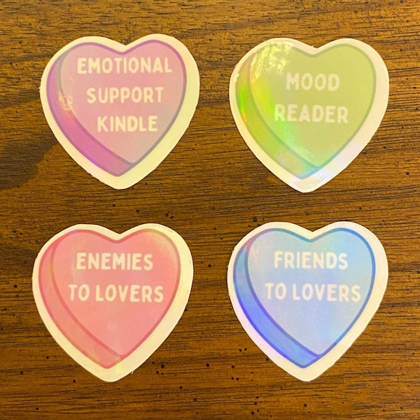 Bookish Stickers! - candy hearts holographic vinyl