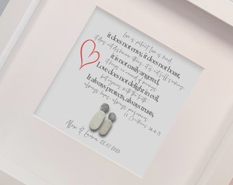 Christian Gift: Love Is Patient… Framed Christian Pebble Art Wedding/Anniversary/Couple