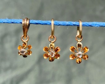 Vintage 10k Solid Yellow Gold Flower Diamond Charm / Antique Conversion Jewelry / Dainty Floral Motif Pendant