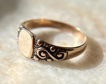 Pequeño anillo de sello midi antiguo de oro macizo de 10 quilates color amarillo rosado, talla 1.5 1 1/2 / Anillo de sello liso para dedo meñique sin inicial de monograma