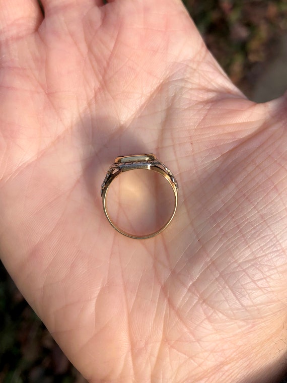 Vintage 10k Solid Gold Onyx Star Ring, Signet Rin… - image 5