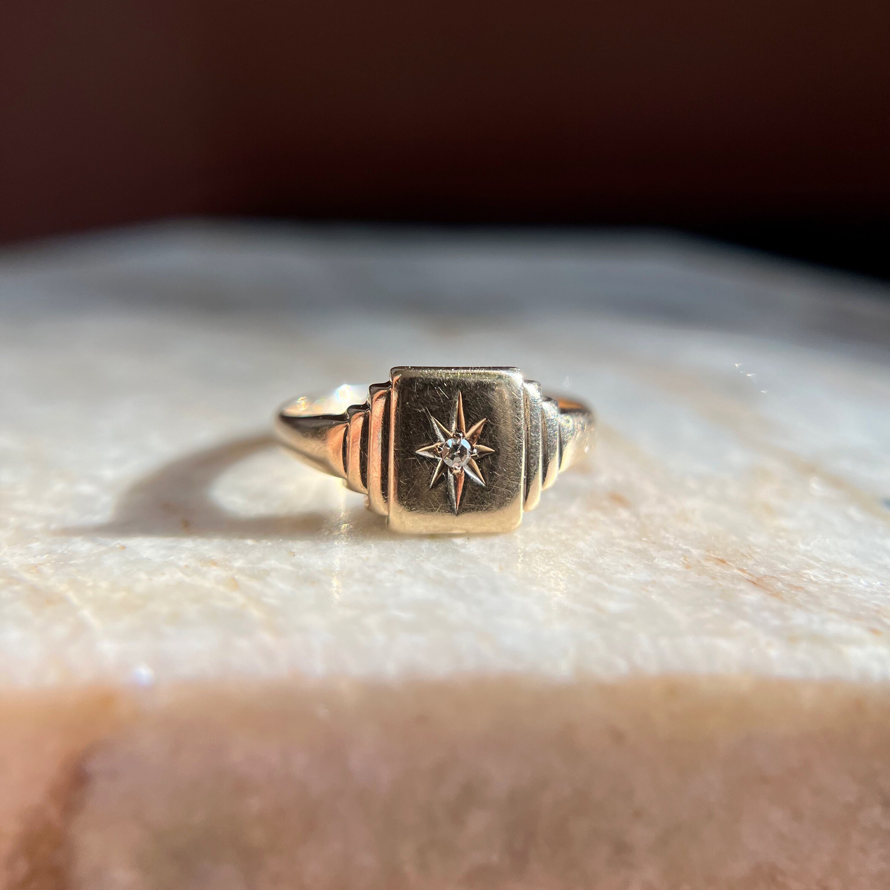 1970年 英国 ビンテージ 9CT ゴールド ブラック オニキス シグネット 