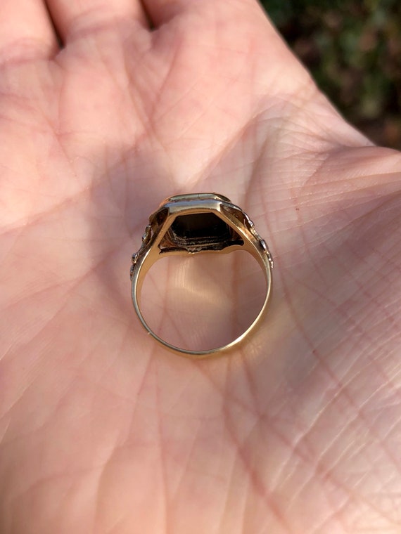 Vintage 10k Solid Gold Onyx Star Ring, Signet Rin… - image 8