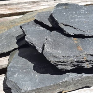 17+ Pounds (Medium Flat Rate Box) of Mixed Size NATURAL BLACK SLATE Aquarium /Terrarium, Garden and Craft Stone!