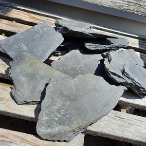 3+ Pounds (Small Flat Rate Box) of 4-6 Inch NATURAL BLACK SLATE Aquarium /Terrarium, Garden and Craft Stone!