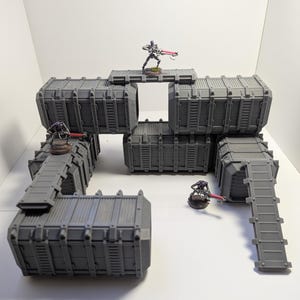 Gothic Modular Heavy Armoured Container Terrain | 28 mm Sci‑Fi Tabletop Scenery | Unpainted 3D‑Printed Bundle for Miniature Game