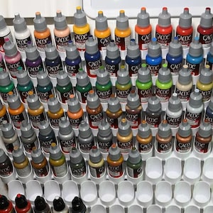 Vallejo / Army Painter 16 paint pots holder | Wall mounted | Ikea Skadis Compatible | stackable | easy to mount | Hex Wall Paint Holder