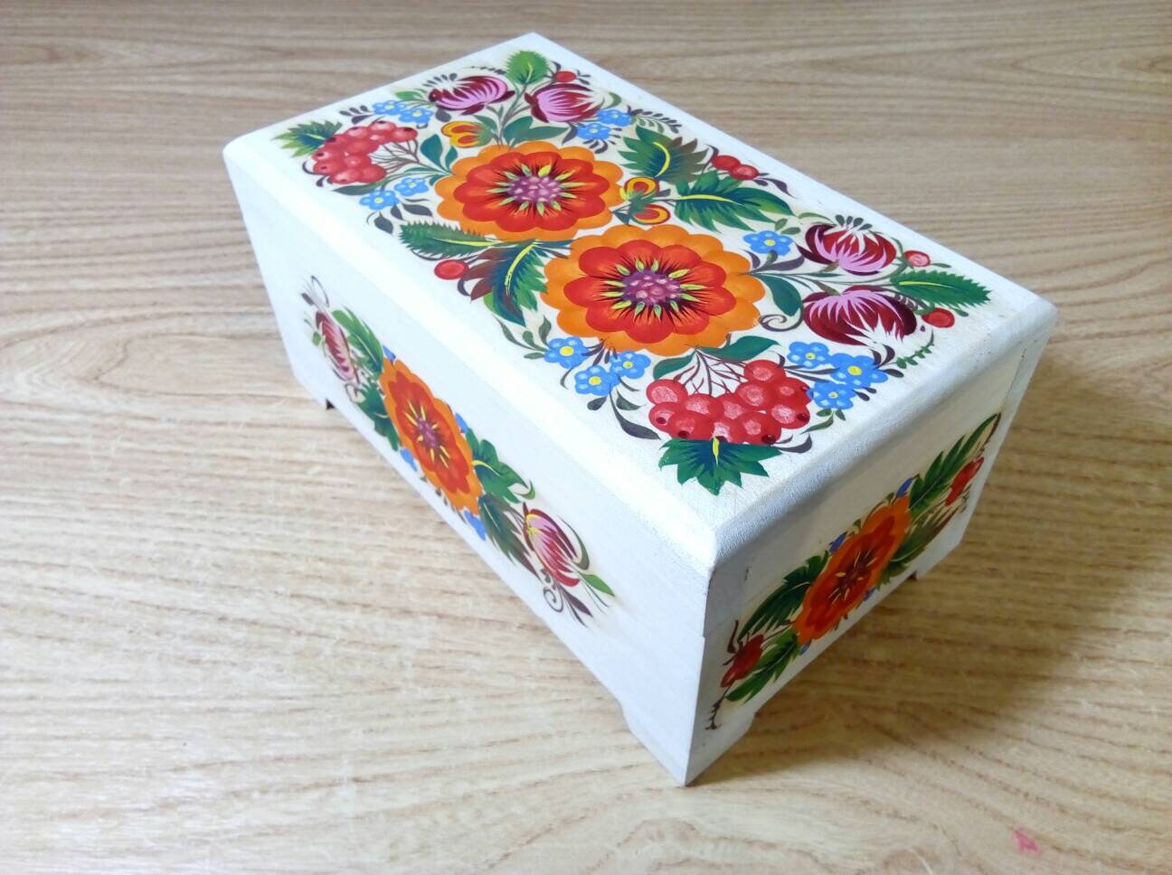 Caja de Madera N 184 con flor decorativa Ornamento. Caja de | Etsy